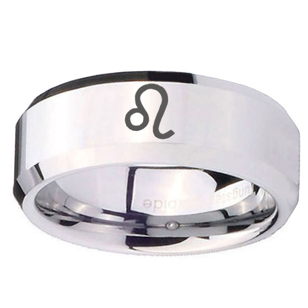 8MM Titanium 8 Aries Zodiac Brushed Black Dome Engraved Ring Size 7 to 13