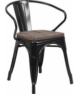 Modern Black Metal Chair w/Wood Seat &amp; Arms - $130.95