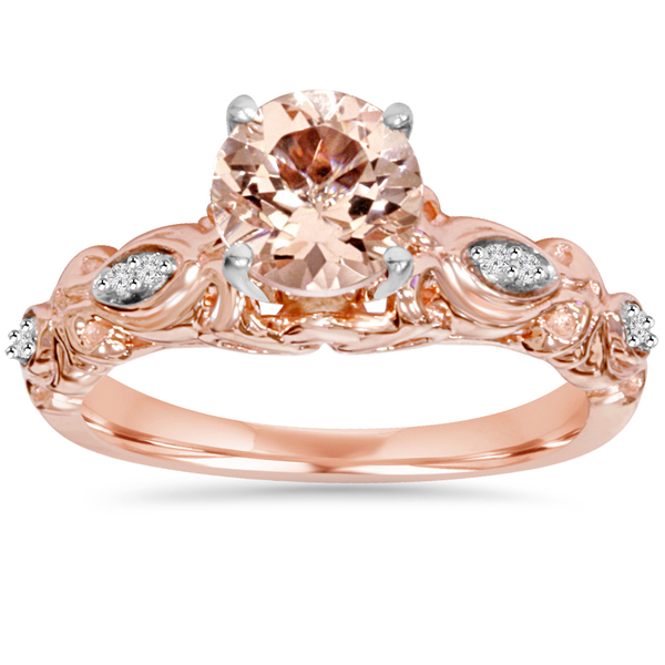 1ct Round Morganite & Diamond 14K Rose Gold Over Silver Wedding Engagement Ring
