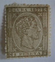 CUBA 1877 Stamp, Scott #75 King Alfonso XII  1p (brown) Single - $15.00