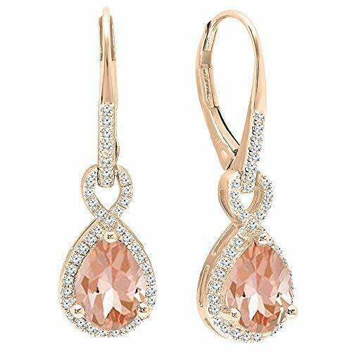 4 Ct Oval Cut Morganite Drop/Dangle Halo Earrings 14K Rose Gold Plated ITALY