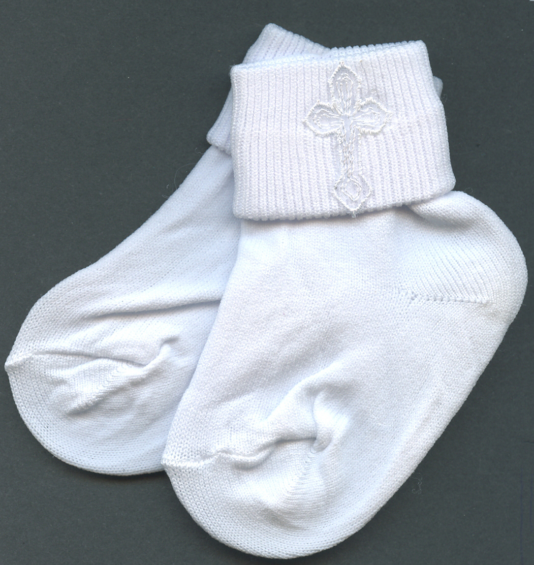 Baby Boys White Embroidered Cross Detail Christening 0-3 size Socks