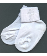 Baby Boys White Embroidered Cross Detail Christening 0-3 size Socks - $16.95