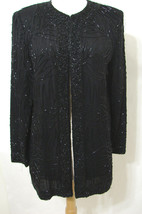 BRILLIANTE JA Evening Jacket Vintage 100% Silk Black Beaded Open LS M - $179.99