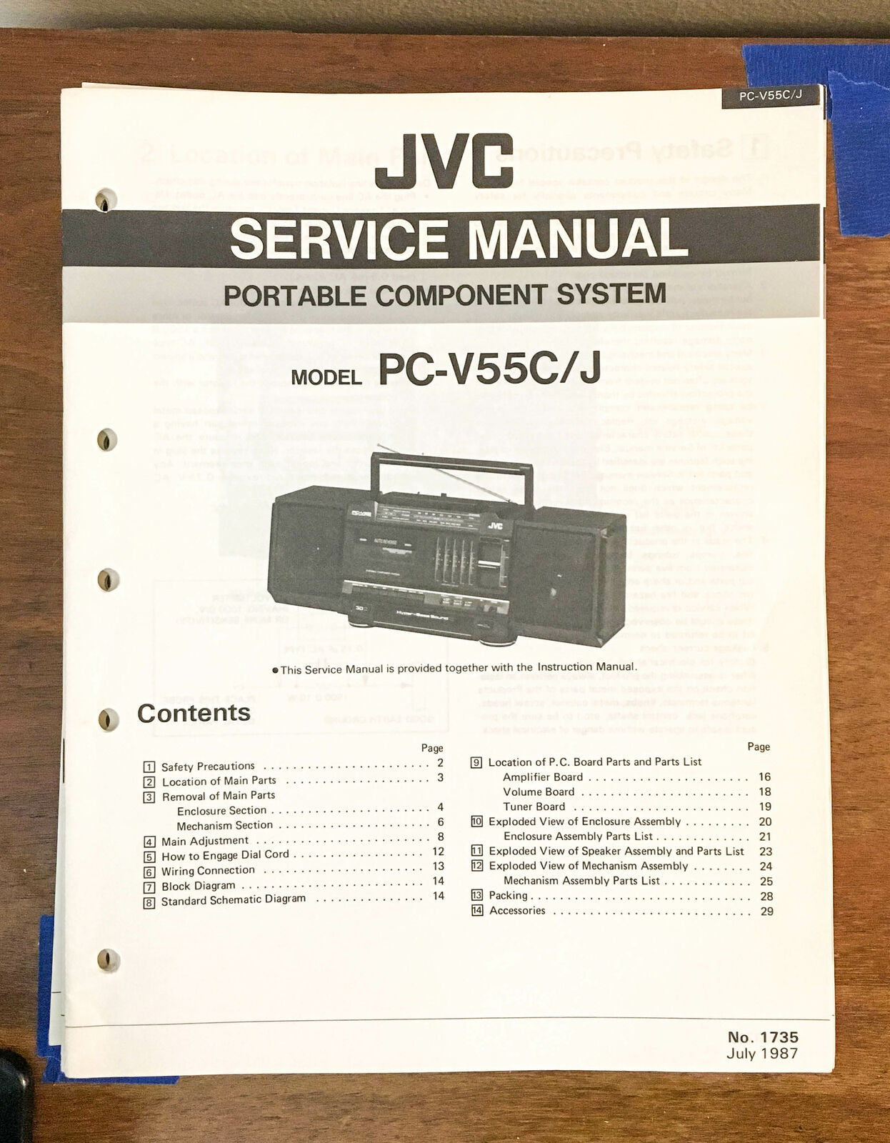 JVC PCV55C V55J Portable Stereo Boombox Service Manual *Original