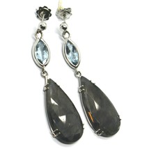 18K WHITE GOLD DROP EARRINGS, AQUAMARINE CT 2.50 SAPPHIRE CT 29.50 MADE IN ITALY image 2