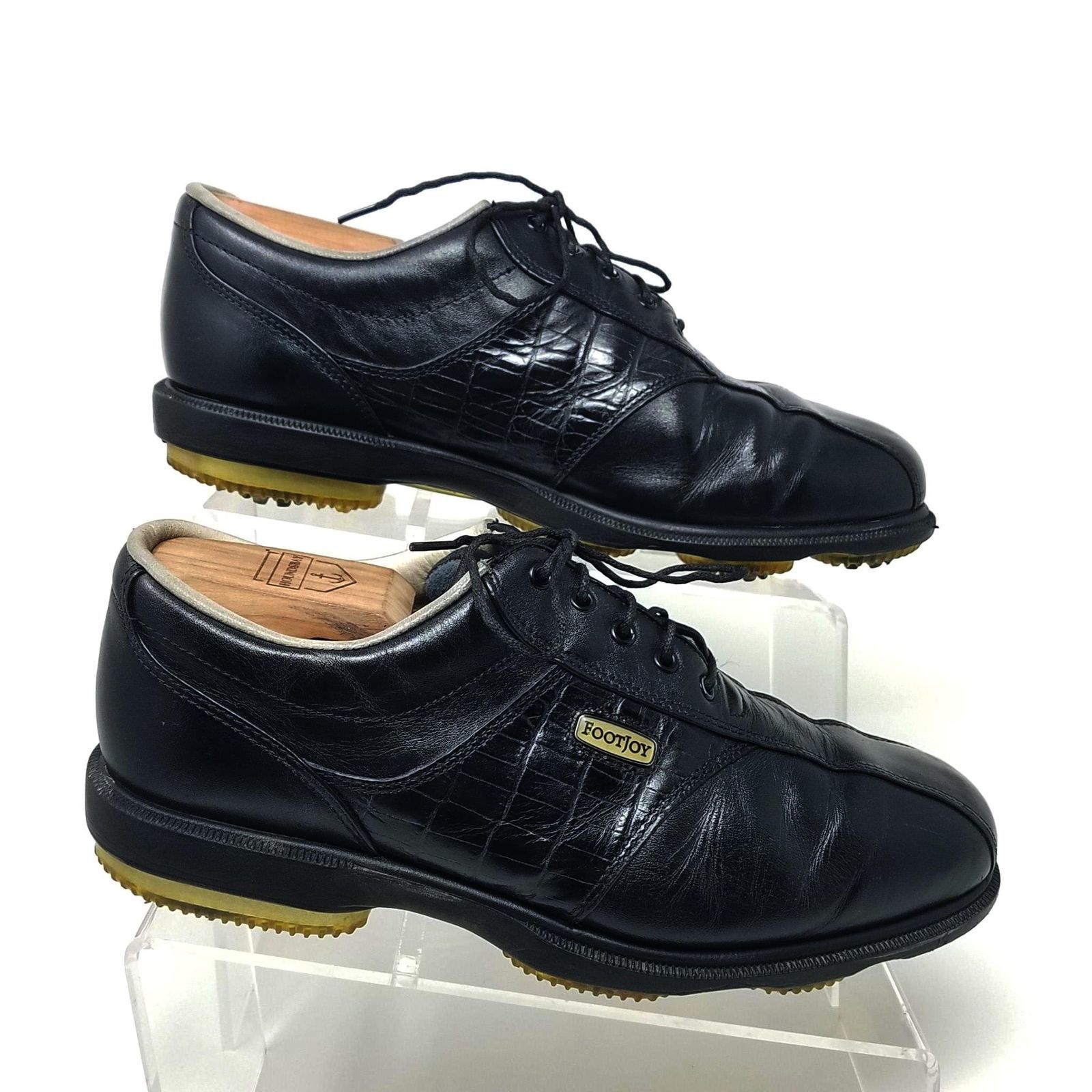 FootJoy Dryjoys Black Leather Lace Up Croc Soft Spike Golf Shoes 53614 ...