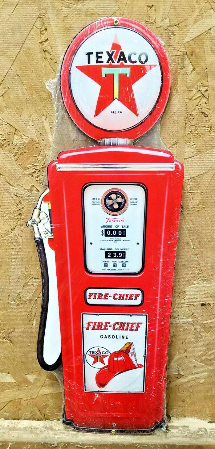 25" Texaco fire chief oil gas logo station pump garage open USA steel