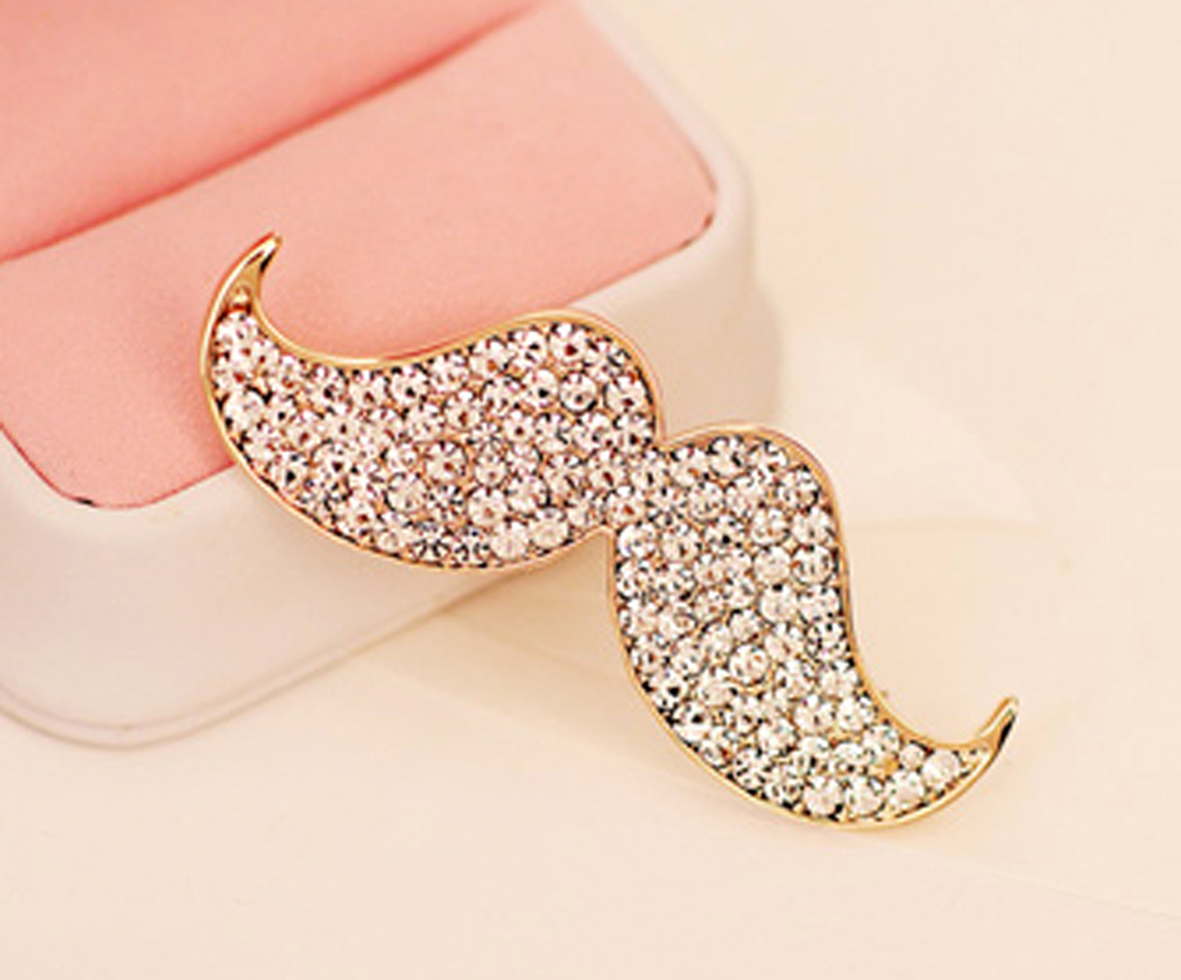 Cute Crystal Embellished Mustache Brooch. Pin. Geek Gift. Bling. Girls