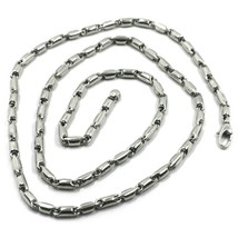 18K WHITE GOLD CHAIN 3.5mm ALTERNATE ROUNDED TUBE LINK 60cm 24", MADE IN ITALY image 1