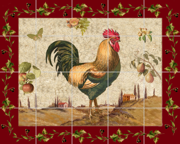 Tuscan Rooster Tile Mural 20x16 - Home Décor