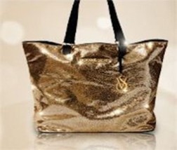 Victoria&#39;s Secret Sparkly Gold Glitter Tote Bag XL Size ToteXL - $34.99