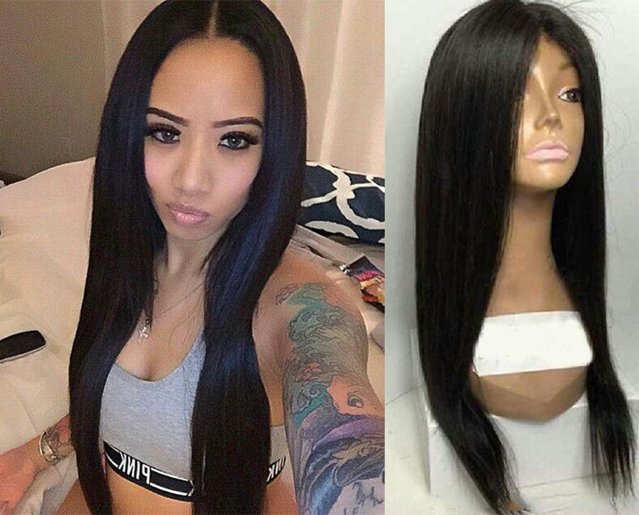 Lace Front Human Hair Wigs Silky Straight Malaysian Virgin Hair Middle Part