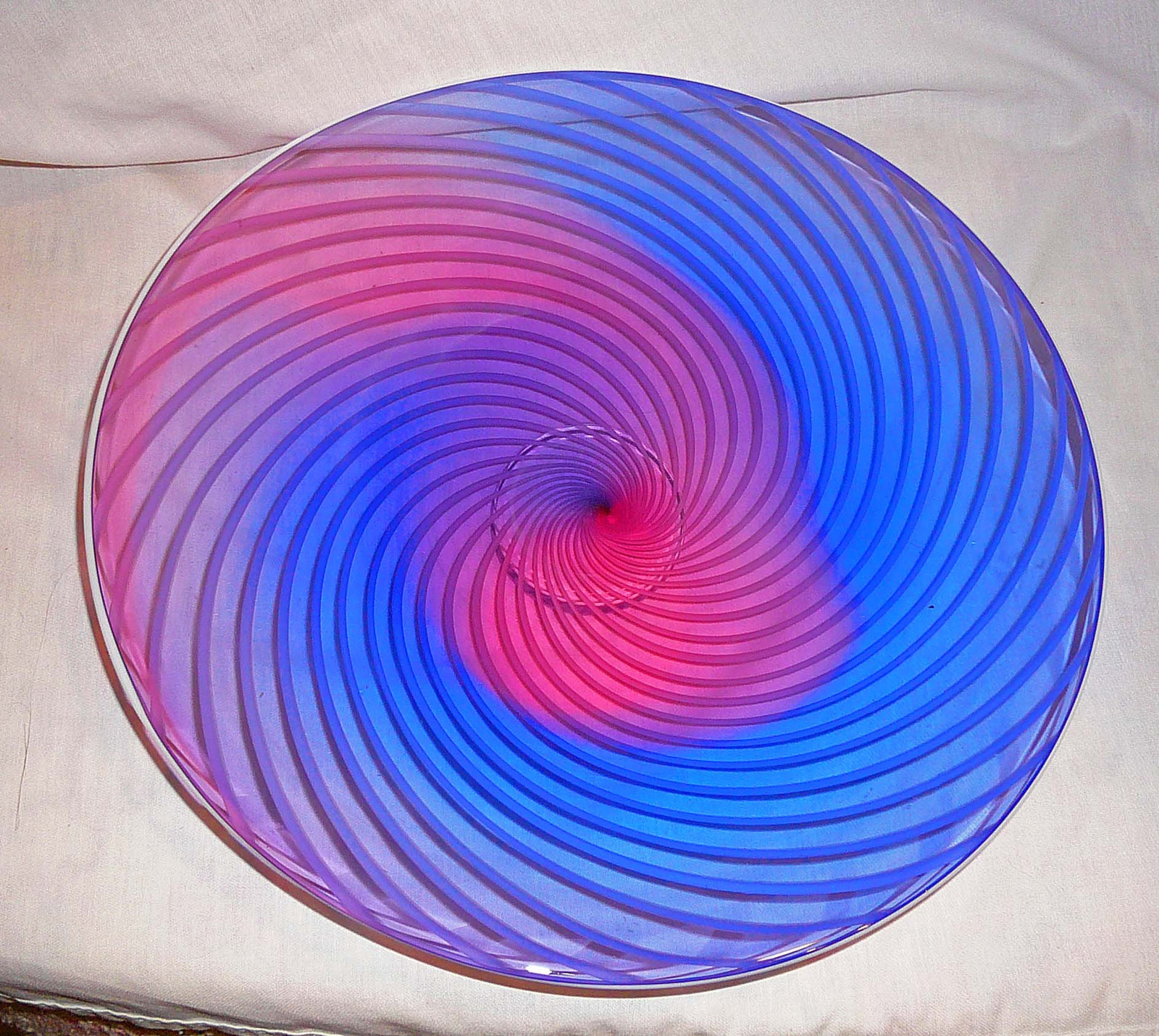 Primary image for Art Blown Glass Round Platter, Spiral Designed Art Deco Plate, Serving Platter