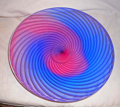 Art Blown Glass Round Platter, Spiral Designed Art Deco Plate, Serving P... - $159.00