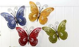 Butterfly Wall Plaques Set of 4 Wrought Iron Cut Out Wings 4 Colors Fence Shed