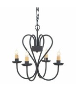 3D WROUGHT IRON HEART CHANDELIER Primitive Country 4 Candle USA Handmade... - $214.97