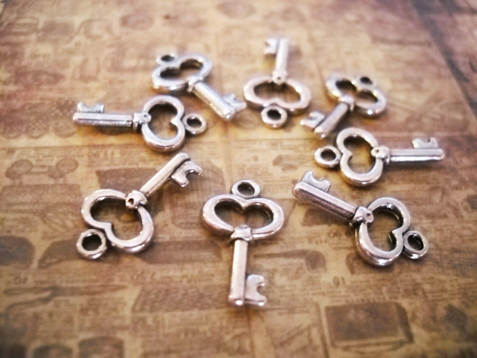 10 Silver Key Charms Antique Silver Tone Steampunk Supplies Miniatures 15mm