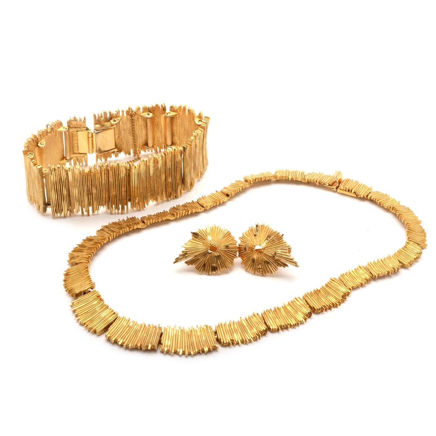 Vintage Hobe Gold-Tone Costume Jewelry Demi-Parure Set Necklace ...
