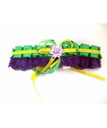 Mardi Gras Choker Purple Green Gold Flower Lace - $7.13