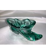 Fenton Art Glass Hand Painted Green Slipper Shoe  - $35.00