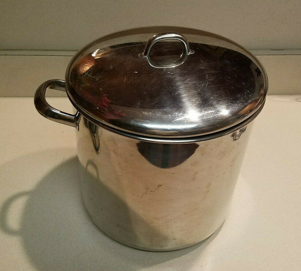 Revere Ware 86A Stainless Steel 12 Qt Disc Bottom Stock Pot with Lid