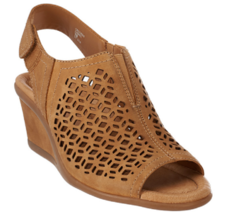 Earth Leather Wedge Sandals with Cut-Out Details - Cascade (Camel) size 5.5 - $36.74