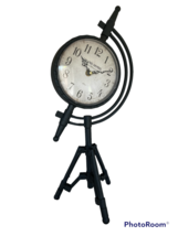 Black Table Clock Vintage Inspired Rustic Black Metal Retro 20" High Tripod Legs