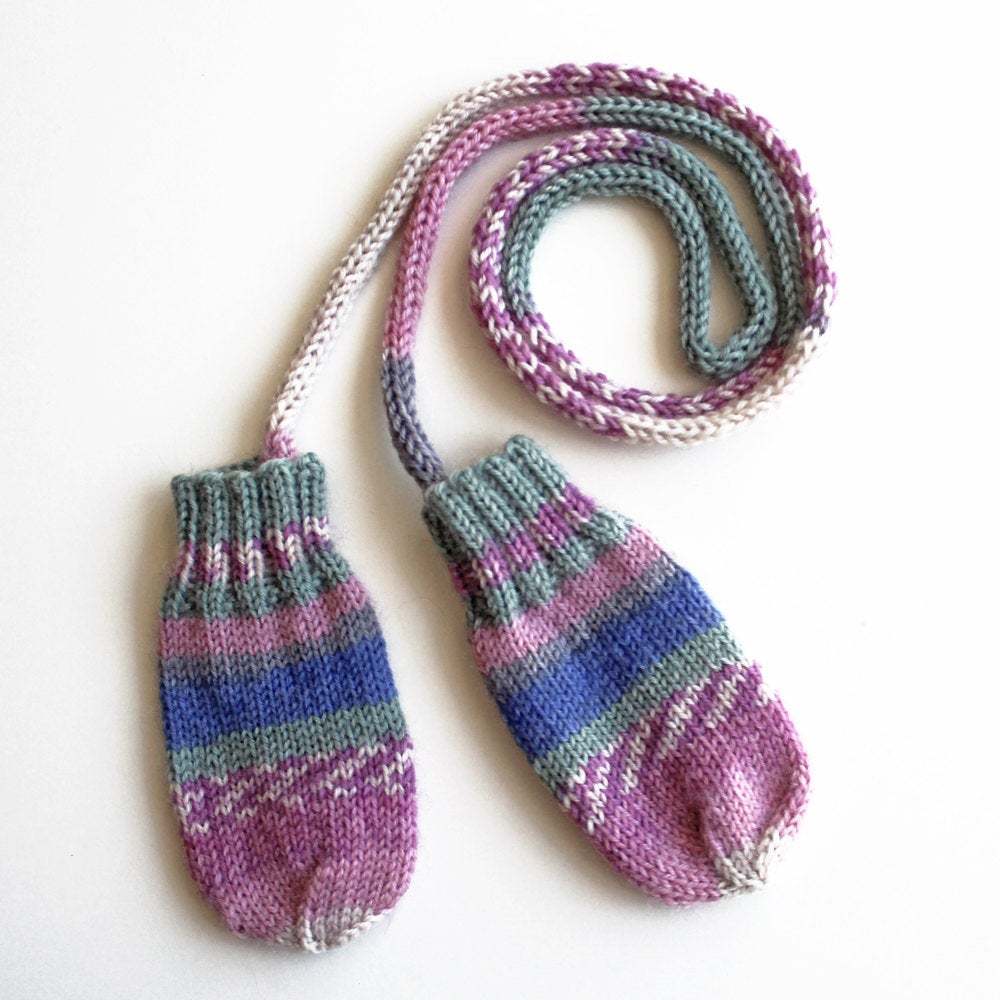 Hand Knit Mittens on String, 3 to 9 Months Gloves & Mittens