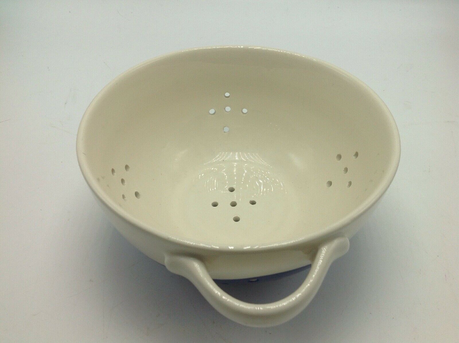West Elm Ceramic Colander Strainer Blue White Dipped Navy Cobalt Berry