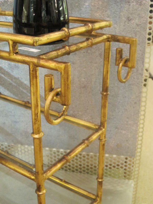 GOLD FAUX BAMBOO TRAY TABLE, 3 Tiers, Mirrored Shelves, HOLLYWOOD