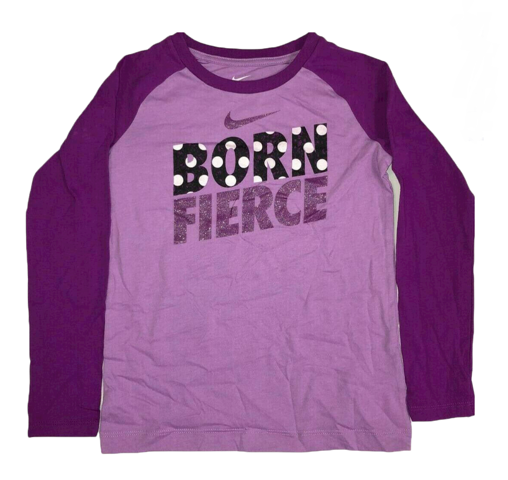 Nike Girl's Born Fierce Graphic Long-Sleeve T-Shirt, Violet Shock, Size 6X