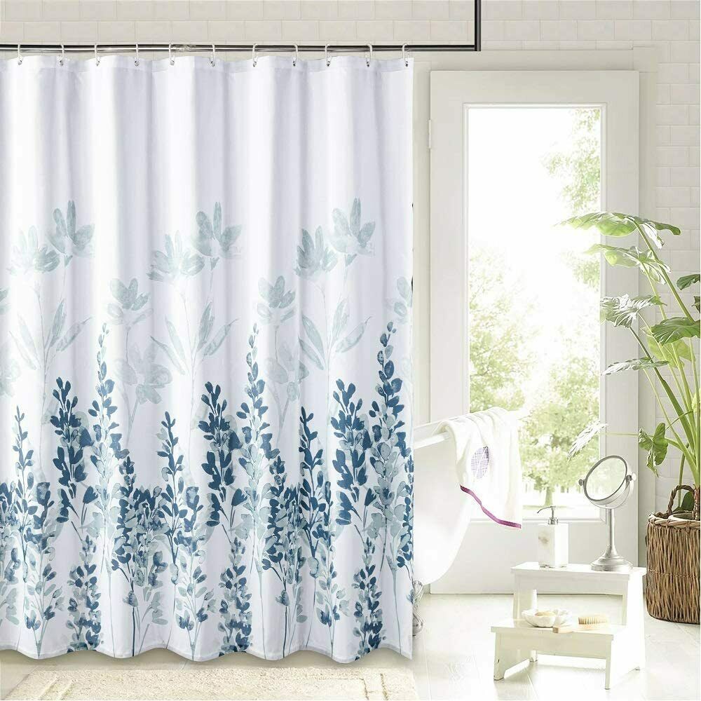 Blue White Watercolor Leaves French Country Shabby Chic Fabric Shower ...