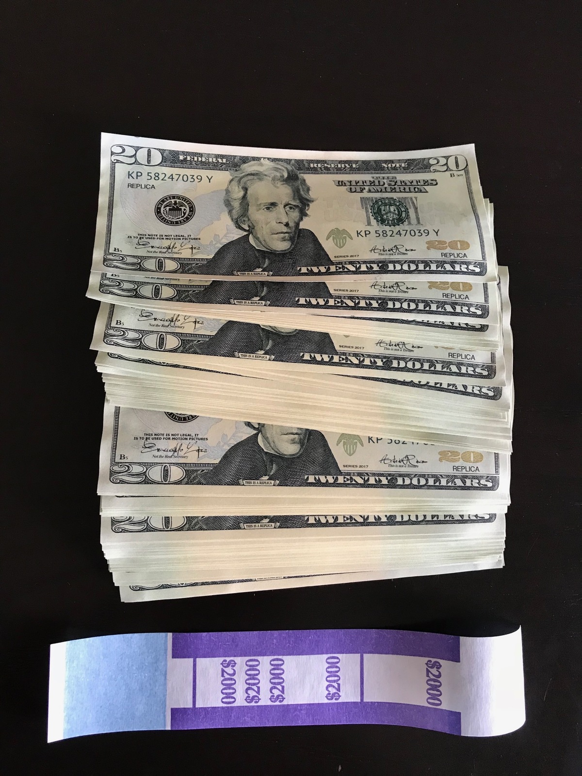 2000 PROP MONEY USED REPLICA 20s All Full Print For Movie Video Films