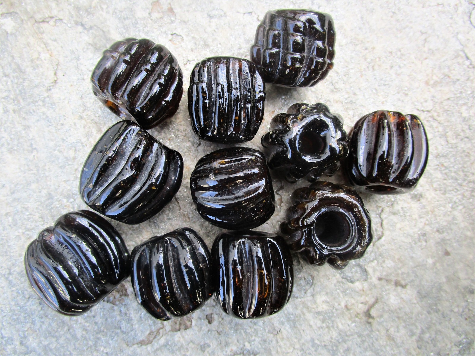 10 Extra Large Vintage Handmade Glass Beads, Large Hole Beads Beads