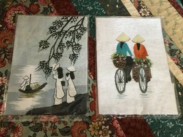 2 Hand Silk Embroidered Art Asian Scenes New Sealed Mint Ready for Frami... - $231.53