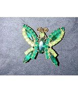 Vintage Juliana Prong Set Emerald Green Peridot Rhinestones Butterfly Brooch Pin - $75.00