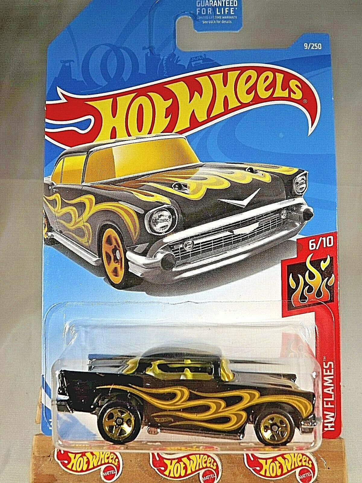 2019 Hot Wheels #9 HW Flames 6/10 '57 CHEVY Black Variant w/Gold 5 ...