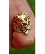 Punjabi lion brass ring golden colour sikh hindu sikh evil eye protectio... - $14.26