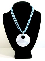 Necklace Mop Shell Pendant Imitation Turquoise Blue Seed Beads With Box Avon - $24.99