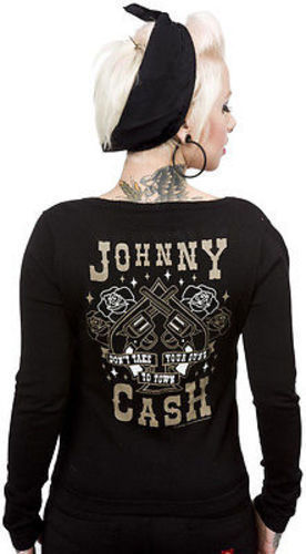 Image of Sourpuss Johnny Cash Guns Tattoo Retro S Punk Pinup Cardigan Sweater S-Xxl
