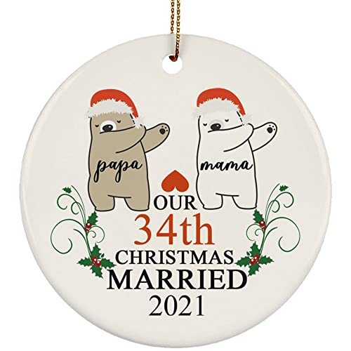 Hdhshop24 Our 34 Years Bear Couple Dabbing Circle Ornament 34th Wedding Annivers