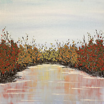 Autumn Wonder - Original Acrylic Mixed Media Painting, 8 x 8, Landscape,... - $65.00
