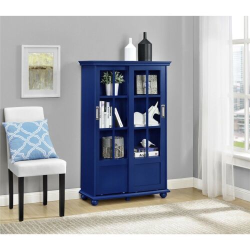 Navy Blue Barrister Glass Door Bookcase Bookshelf Wooden ...