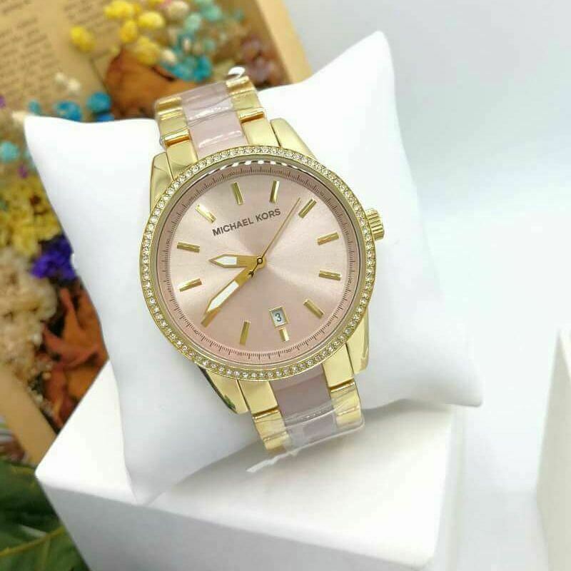NWT Michael Kors MK6461 Ritz Pink Dial Gold Tone Stainless Steel Women's Watch