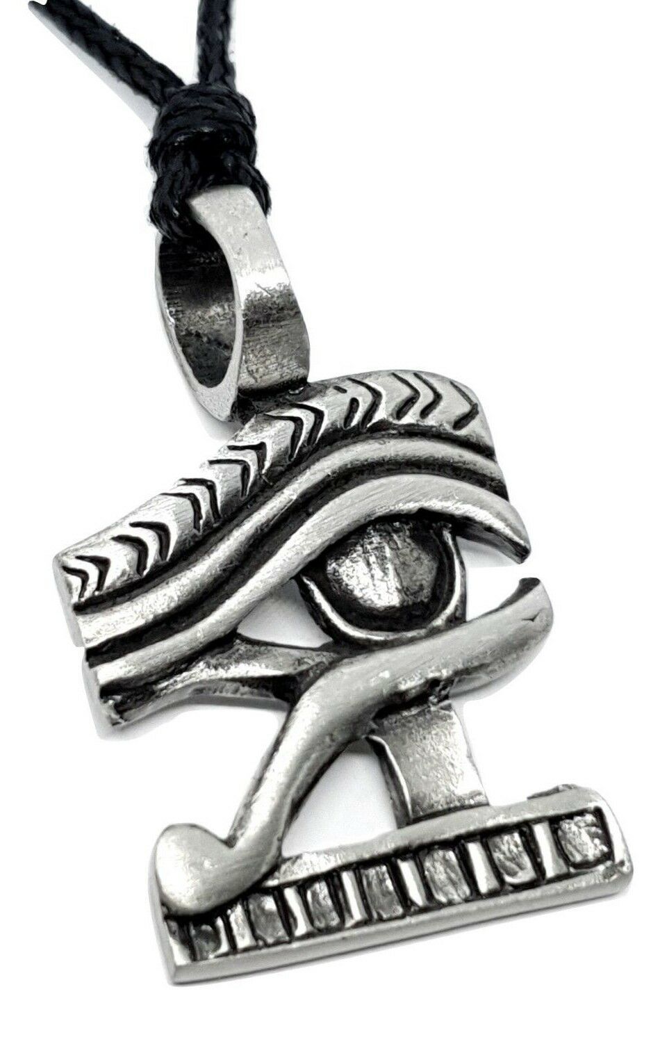 Egyptian Eye of Horus Pendant on Black Adjustable Rope Pewter necklace uk