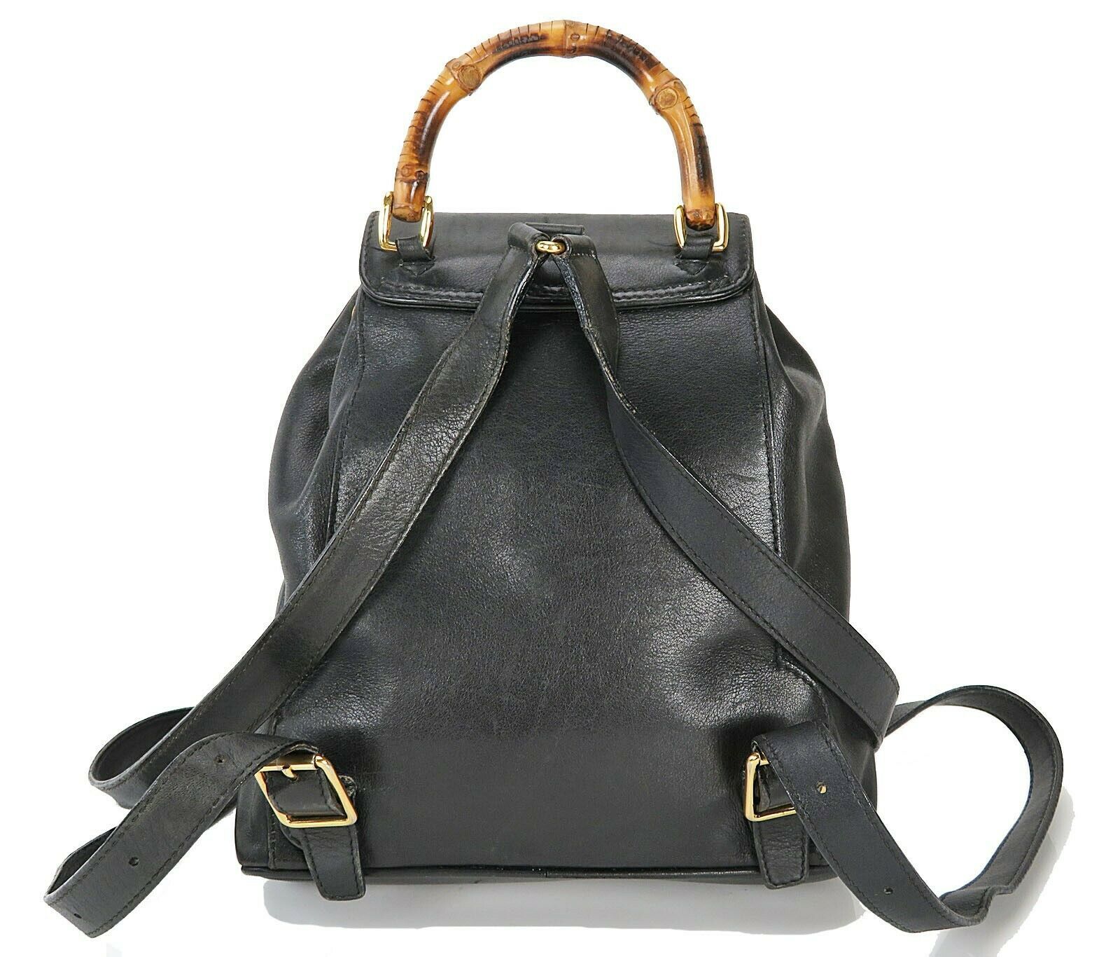 Authentic GUCCI Black Leather Bamboo Handle Mini Backpack Bag #34307 - Women&#39;s Bags & Handbags