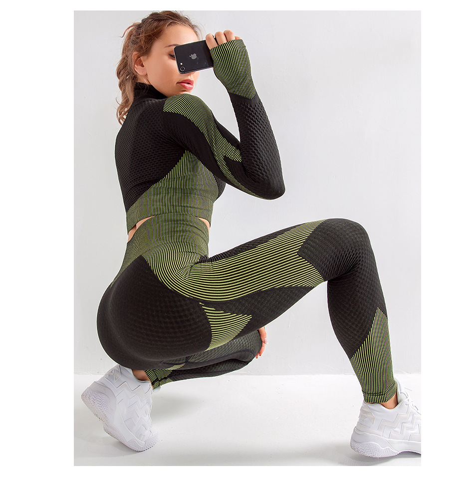 Women Yoga Set Gym Pants Ombre Seamless Leggings Sports ...