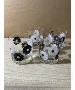 Vintage 70s Colony Black & White Flower pattern lowball glasses set of 4 - $35.00