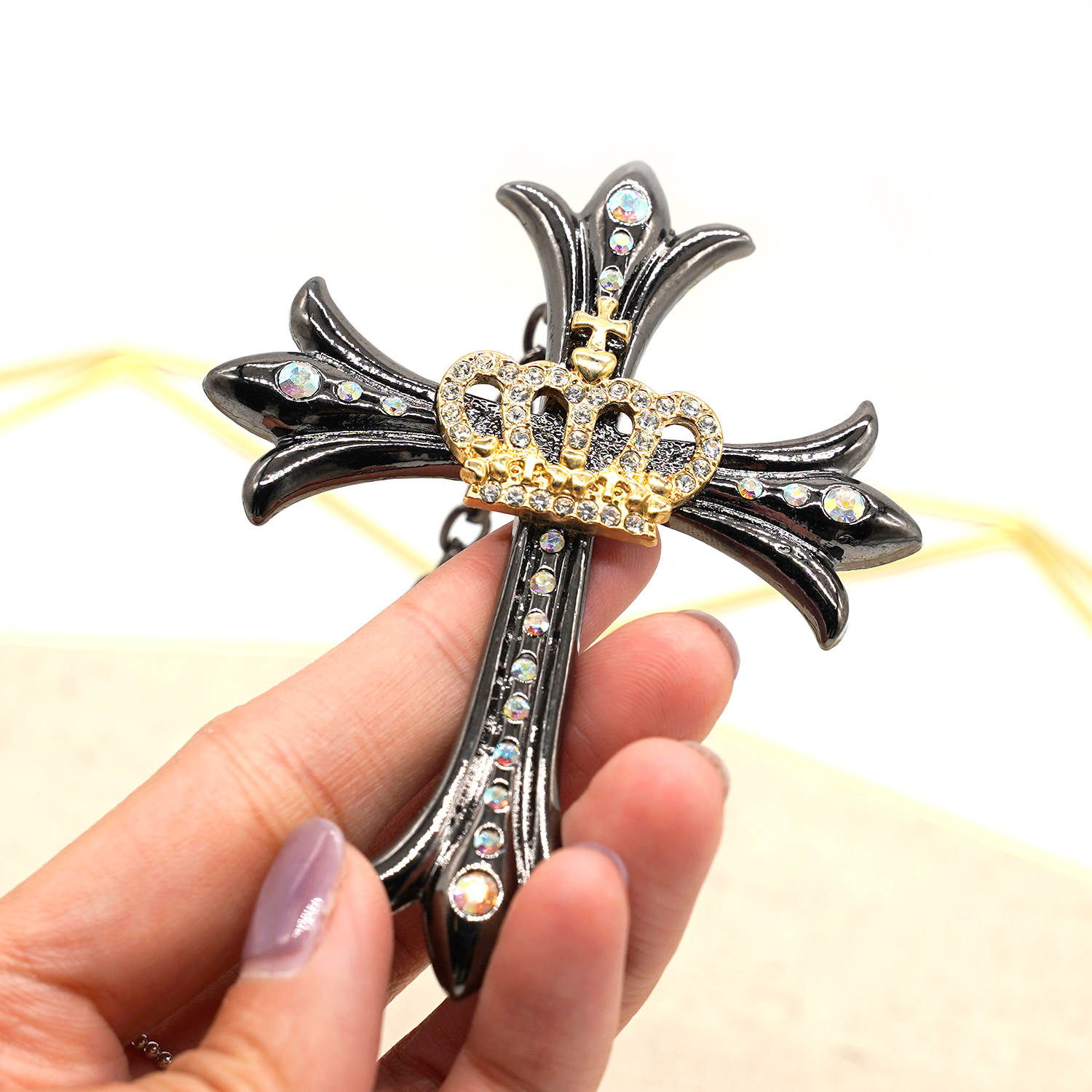 Crown and Cross Black Steel Necklace Necklaces & Pendants